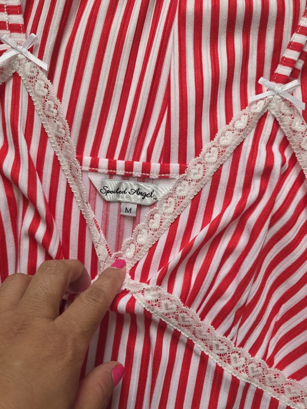 Women's Pink Striped Lace-Trim Pajama Set - Picture 3 of 4